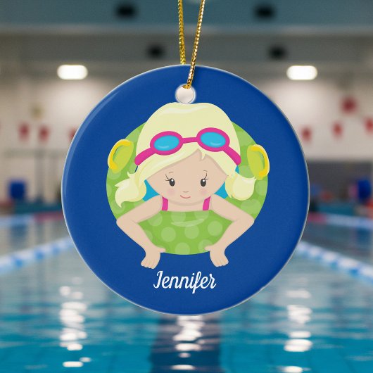 Blonde Swim Girl Cute Custom Swimmer Kinder Keramisch Ornament