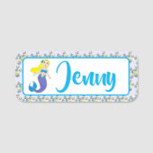 Blonde Swimming Magical Mermaid Girl Paarse Tail Naamplaatje (Voorkant)