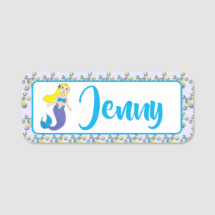 Blonde Swimming Magical Mermaid Girl Paarse Tail Naamplaatje