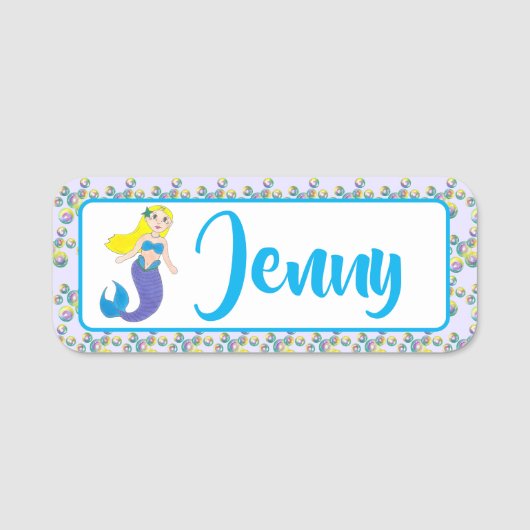 Blonde Swimming Magical Mermaid Girl Paarse Tail Naamplaatje (Voorkant)