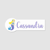 Blonde Swimming Magical Mermaid Girl Paarse Tail Naamplaatje (Voorkant)