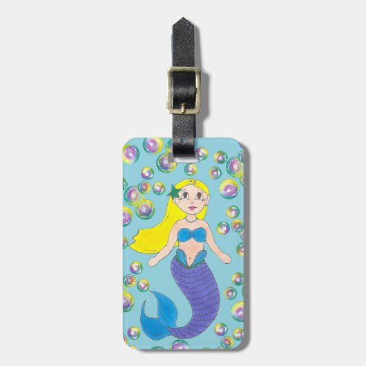 Blonde Swimming Mermaid Girl Bubbles Ocean Zee Bagagelabel (Voorkant verticaal)