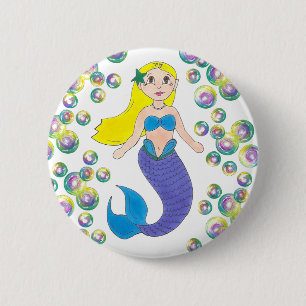 Blonde Swimming Mermaid Girl Bubbles Ocean Zee Ronde Button 5,7 Cm
