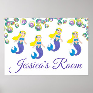 Blonde Swimming Mermaid Girl - Gepersonaliseerde s Poster