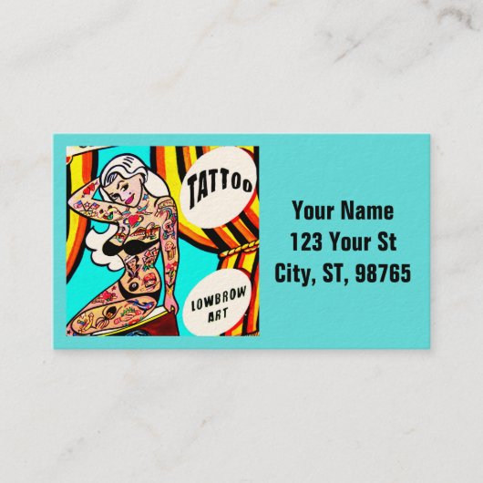 Blonde tatoeëerde dame Thunder_Cove Visitekaartje (Voorkant)