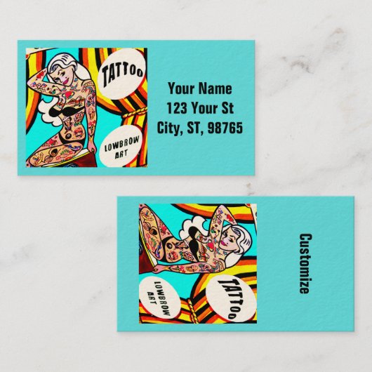 Blonde tatoeëerde dame Thunder_Cove Visitekaartje (Voorkant / Achterkant)