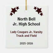 Blonde Track en Field Girl in Maroon en Zwart Keramisch Ornament (Achterkant)