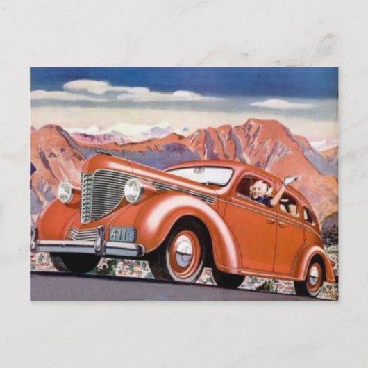 Blonde uit 1930 in een Briefkaart met rode motor (Voorkant)