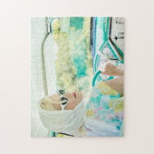 Blonde uit 1950 in een Turquoise Thunderbird Legpuzzel (Verticaal)