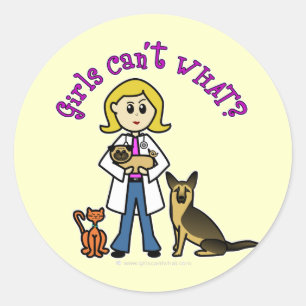 Blonde Veterinarian Girl Ronde Sticker