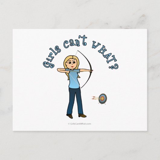 Blonde Vrouw Archery in Blue Briefkaart (Voorkant)