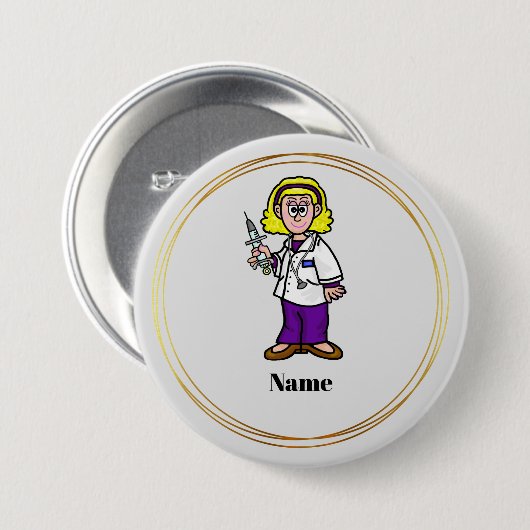 Blonde Vrouw Doctor in de Button op de injectiespu (Voorkant /achterkant)