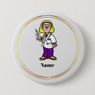 Blonde Vrouw Doctor in de Button op de injectiespu