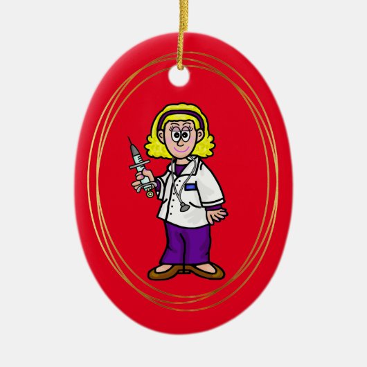 Blonde Vrouw Doctor in de kerstversiering Keramisch Ornament (Voorkant)