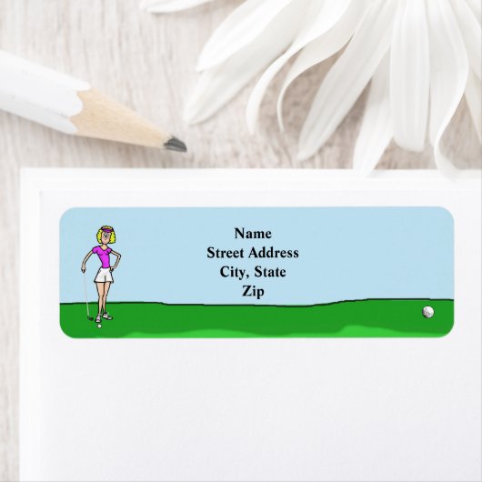 Blonde Vrouw Golfer retour adreslabel Etiket (Insitu)