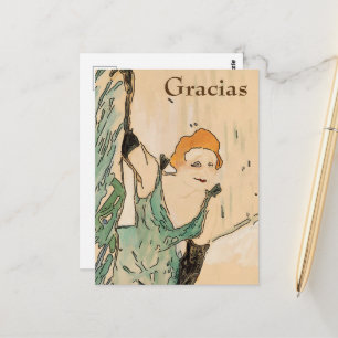 Blonde vrouw,  Gracias, tekst op ansichtkaart wijz Briefkaart