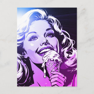 Blonde vrouw ijs paars magenta blauw zwart briefkaart
