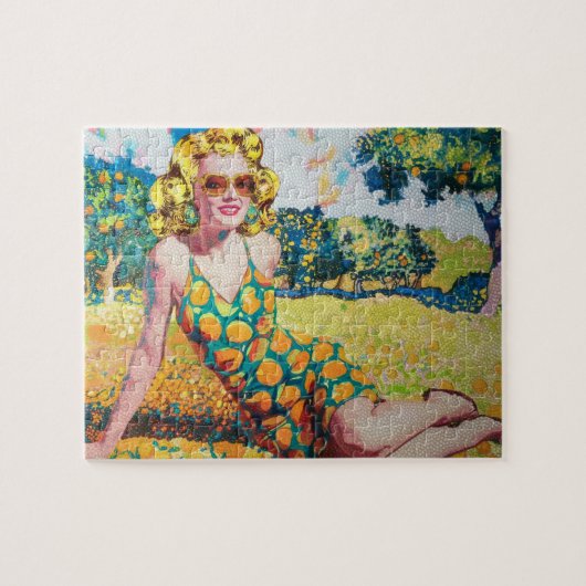 Blonde vrouw in een Oranje grot Legpuzzel (Horizontaal)