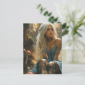 Blonde vrouw in het paddenstoelenbos briefkaart (Staand voorkant)