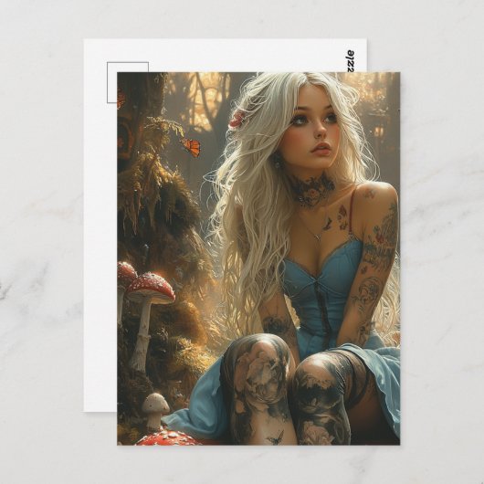 Blonde vrouw in het paddenstoelenbos briefkaart (Voorkant / Achterkant)