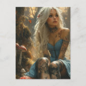 Blonde vrouw in het paddenstoelenbos briefkaart (Voorkant)