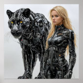 Blonde vrouw in zwart latex pak poster (Voorkant)