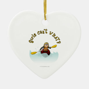 Blonde Vrouw Kayaker Keramisch Ornament