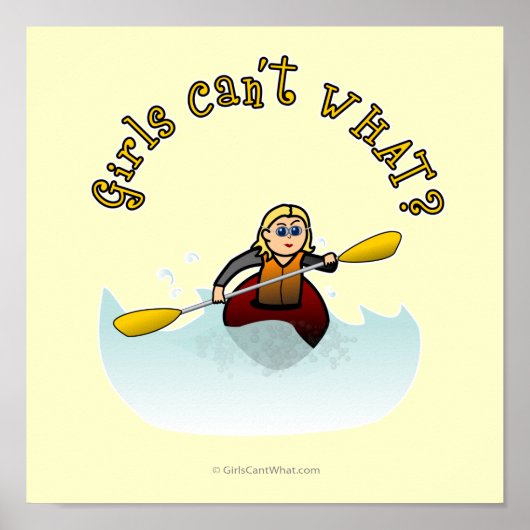 Blonde Vrouw Kayaker Poster (Voorkant)