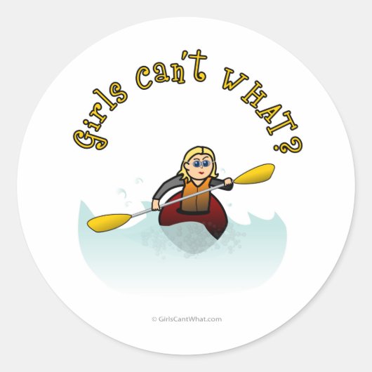 Blonde Vrouw Kayaker Ronde Sticker (Voorkant)