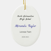 Blonde Vrouw Lacrosse Player in blauw en geel Keramisch Ornament (Achterkant)