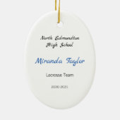 Blonde Vrouw Lacrosse Player in blauw en wit Keramisch Ornament (Achterkant)