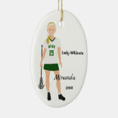 Blonde Vrouw Lacrosse Player in groen en wit Keramisch Ornament (Rechts)