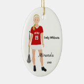 Blonde Vrouw Lacrosse speler in rood en wit Keramisch Ornament (Rechts)