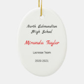 Blonde Vrouw Lacrosse speler in rood en wit Keramisch Ornament (Achterkant)