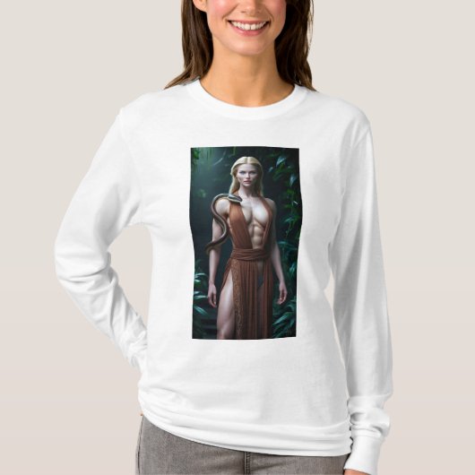 Blonde vrouw met een slang op een Oerwouden sweats T-shirt (Voorkant)