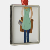 Blonde vrouw met gitcase metalen ornament (Rechts)