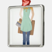 Blonde vrouw met gitcase metalen ornament (Links)