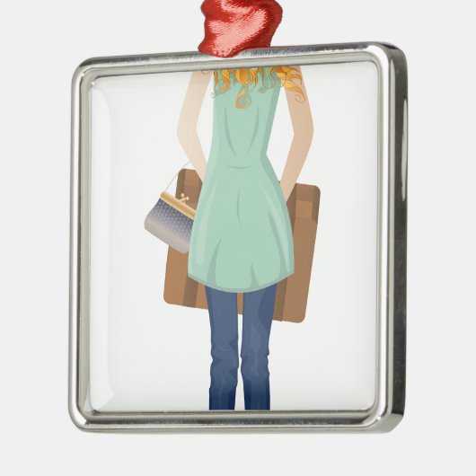 Blonde vrouw met gitcase metalen ornament (Links)