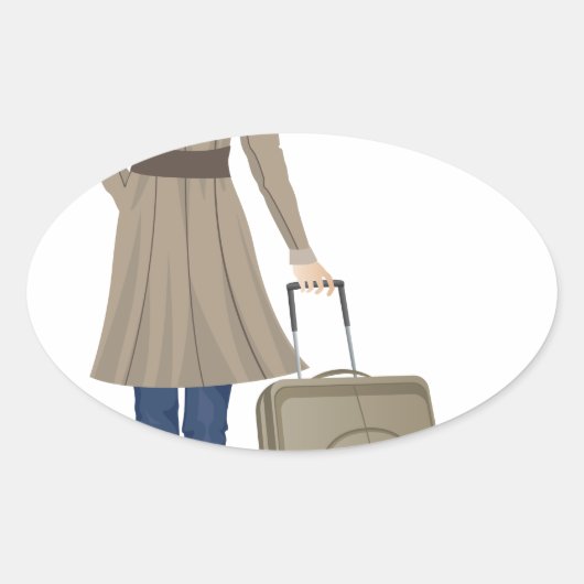 Blonde Vrouw met Koffer Ovale Sticker (Voorkant)