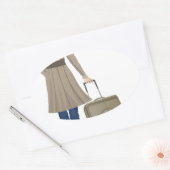 Blonde Vrouw met Koffer Ovale Sticker (Envelop)