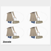 Blonde Vrouw met Koffer Ovale Sticker (Vel)