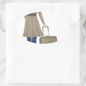 Blonde Vrouw met Koffer Ovale Sticker (Tas)