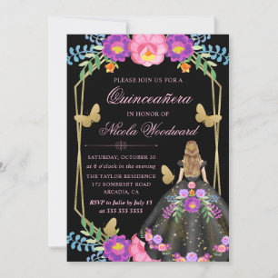 Blonde vrouw Mexicaanse bloemjurk Quinceañera Kaart