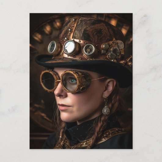 Blonde Vrouw Steampunk Mode Briefkaart (Voorkant)