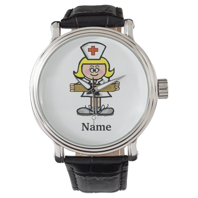 Blonde Vrouw verpleegster die het aanpast! Horloge (Voorkant)