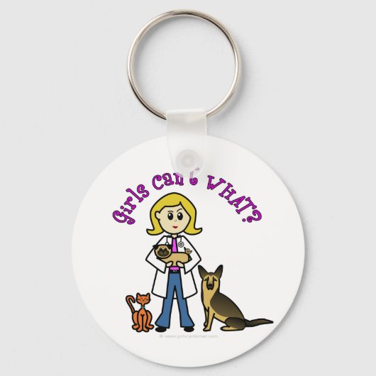 Blonde Vrouw Veterinarian Sleutelhanger (Voorkant)