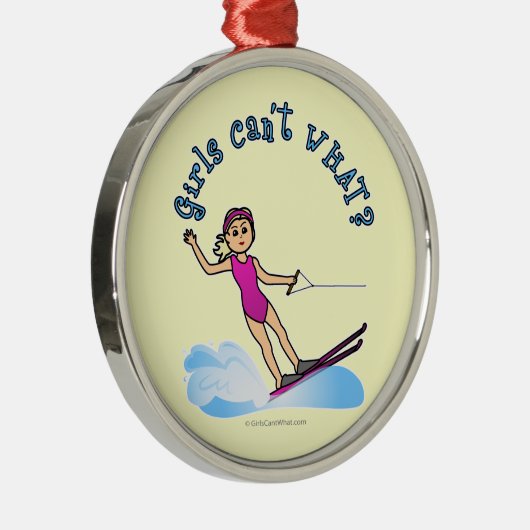Blonde Vrouw Water Skier Metalen Ornament (Rechts)