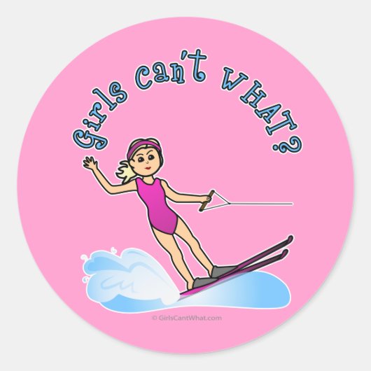 Blonde Vrouw Water Skier Ronde Sticker (Voorkant)