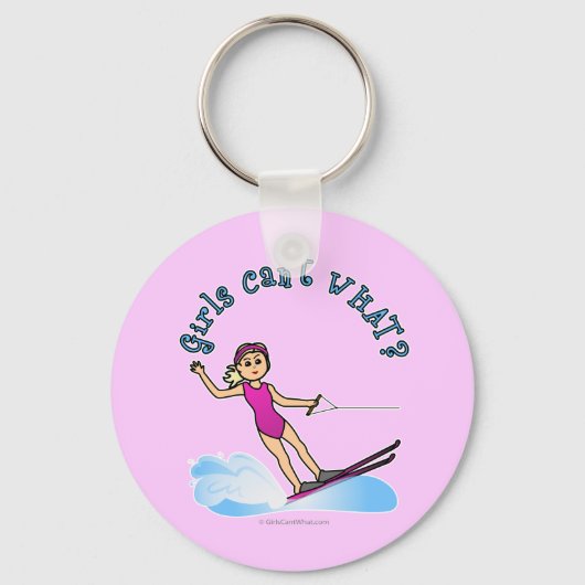 Blonde Vrouw Water Skier Sleutelhanger (Voorkant)