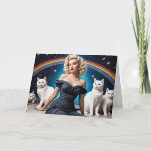 Blonde Vrouw Witte Katten Blanco Binnenkant Alle G Kaart